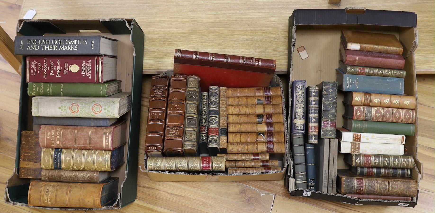 A selection of mixed book bindings varying in age, to include Lamb’s Works and Gibbon’s Roman Empire